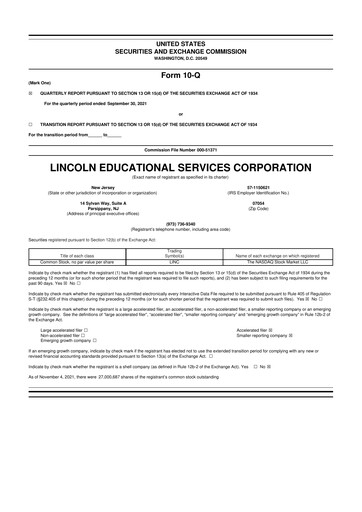 Miniature Lincoln Educational Services 10-Q Rapport trimestriel 2021 