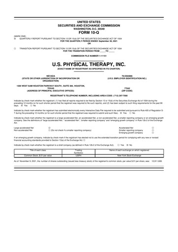 Thumbnail U.S. Physical Therapy, Inc. 10-Q Quarterly Report FY2021 