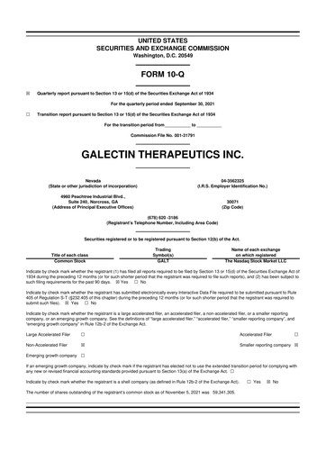 Vorschaubild Galectin Therapeutics 10-Q Quartalsbericht 2021 