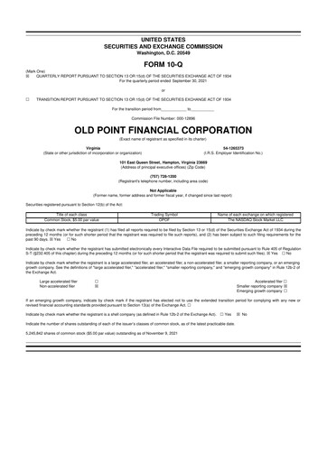 Thumbnail Old Point Financial 10-Q Quarterly Report FY2021 