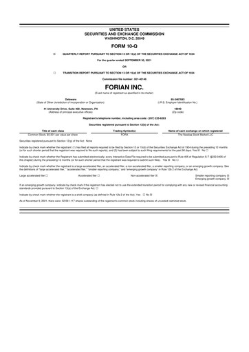 Thumbnail Forian 10-Q Quarterly Report FY2021 