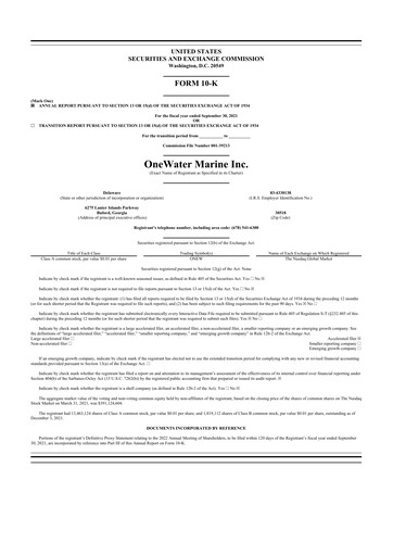 Thumbnail OneWater Marine 10-K Annual Report 2021