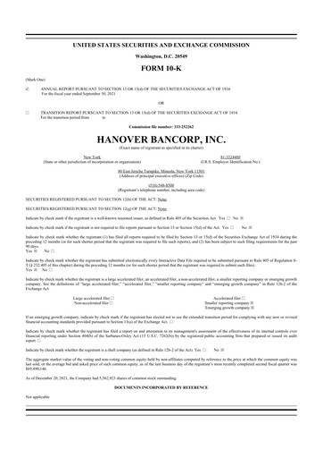 Thumbnail Hanover Bancorp 10-K Annual Report 2021
