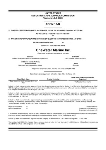 Thumbnail OneWater Marine 10-Q Quarterly Report FY2022 