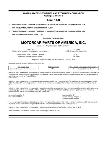 Thumbnail Motorcar Parts of America 10-Q Quarterly Report FY2022 