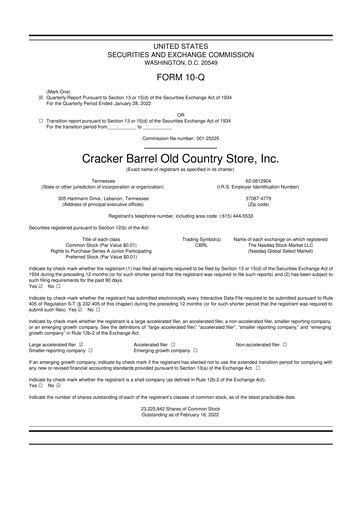 Vorschaubild Cracker Barrel 10-Q Quartalsbericht  