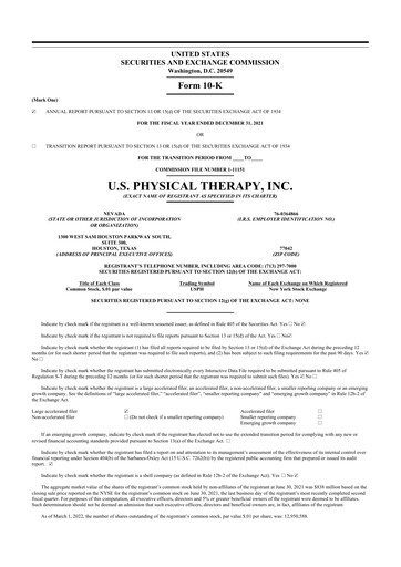 Thumbnail U.S. Physical Therapy, Inc. 10-K Annual Report 2021