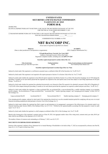 Thumbnail NBT Bancorp 10-K Annual Report 2021