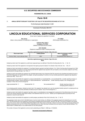 Miniature Lincoln Educational Services 10-K Rapport annuel 2021