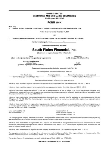 Thumbnail South Plains Financial 10-K Annual Report 2021