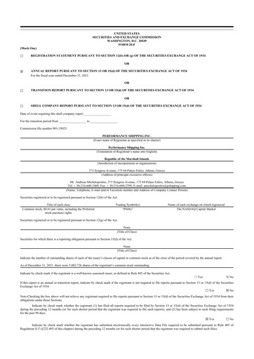 Miniature Performance Shipping
 20-F Rapport annuel 2021