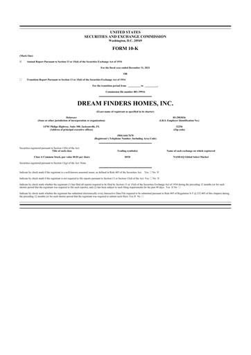 Thumbnail Dream Finders Homes 10-K Annual Report 2021