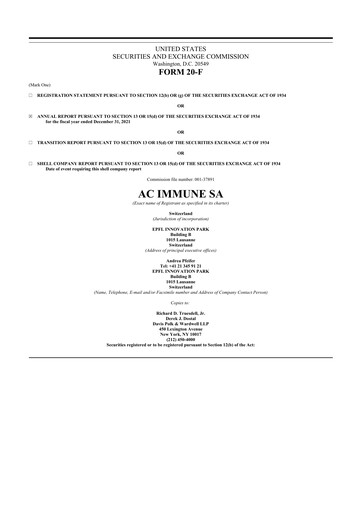 Thumbnail AC Immune 20-F Annual Report 2021