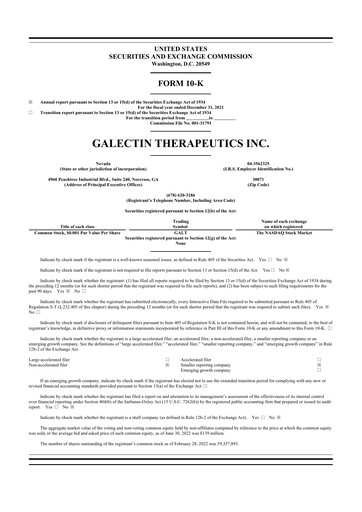 Thumbnail Galectin Therapeutics 10-K Annual Report 2021