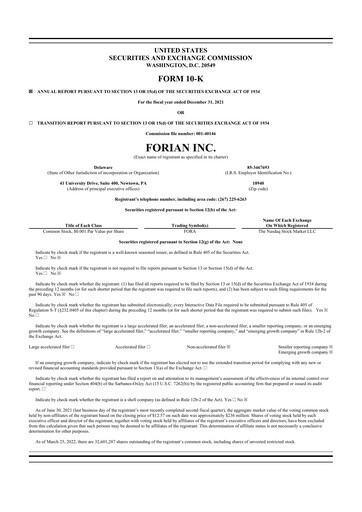 Thumbnail Forian 10-K Annual Report 2021