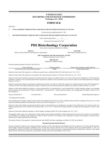Thumbnail PDS Biotechnology
 10-K Annual Report 2021