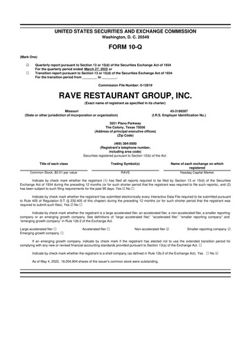 Thumbnail Rave Restaurant Group 10-Q Quarterly Report FY 