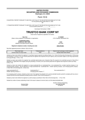 Miniature Trustco Bank 10-Q Rapport trimestriel 2022 