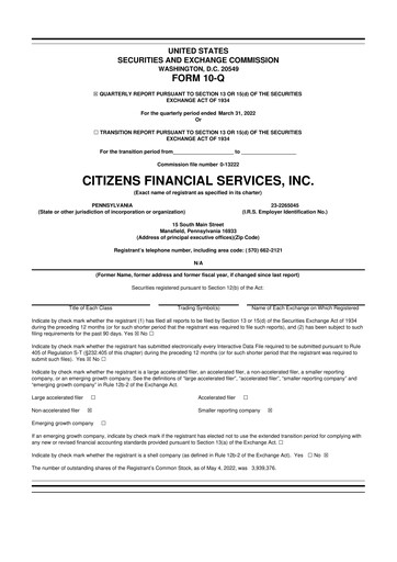 Vorschaubild Citizens Financial Services 10-Q Quartalsbericht 2022 