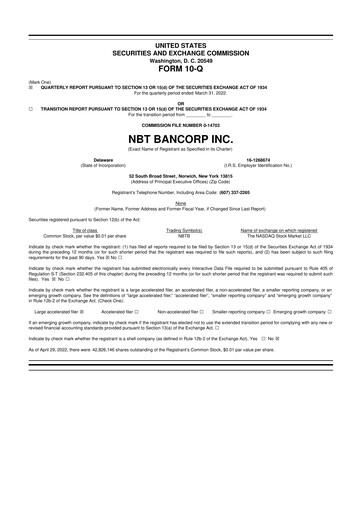 Thumbnail NBT Bancorp 10-Q Quarterly Report FY2022 
