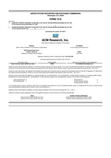 Thumbnail ACM Research
 10-Q Quarterly Report FY2022 