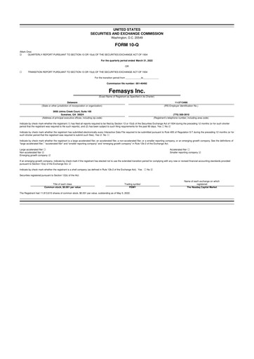 Thumbnail Femasys 10-Q Quarterly Report FY2022 