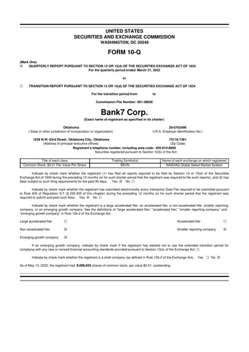 Miniature Bank7 10-Q Rapport trimestriel 2022 