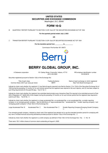 Thumbnail Berry Global
 10-Q Quarterly Report FY2022 