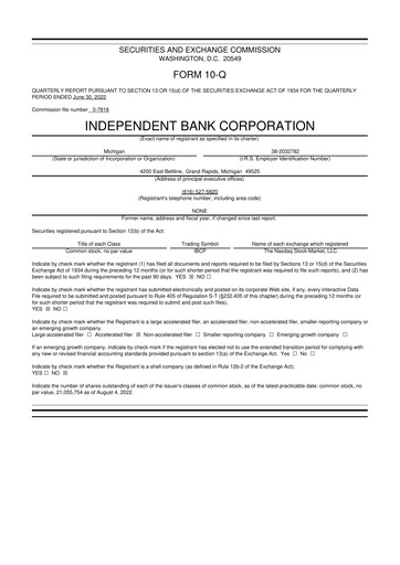 Thumbnail Independent Bank Corporation 10-Q Quarterly Report FY2022 