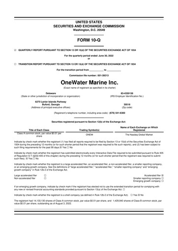 Thumbnail OneWater Marine 10-Q Quarterly Report FY2022 