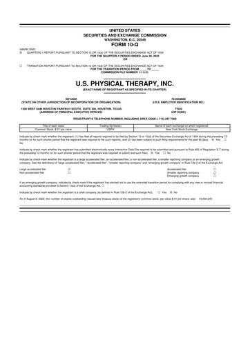 Thumbnail U.S. Physical Therapy, Inc. 10-Q Quarterly Report FY2022 