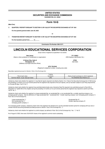 Miniature Lincoln Educational Services 10-Q Rapport trimestriel 2022 