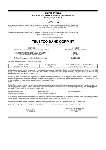 Miniature Trustco Bank 10-Q Rapport trimestriel 2022 