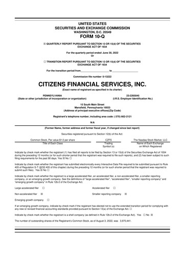 Vorschaubild Citizens Financial Services 10-Q Quartalsbericht 2022 