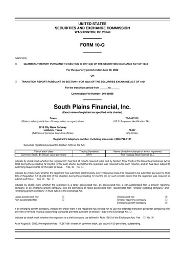 Thumbnail South Plains Financial 10-Q Quarterly Report FY2022 