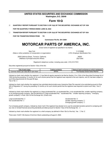 Thumbnail Motorcar Parts of America 10-Q Quarterly Report FY2023 