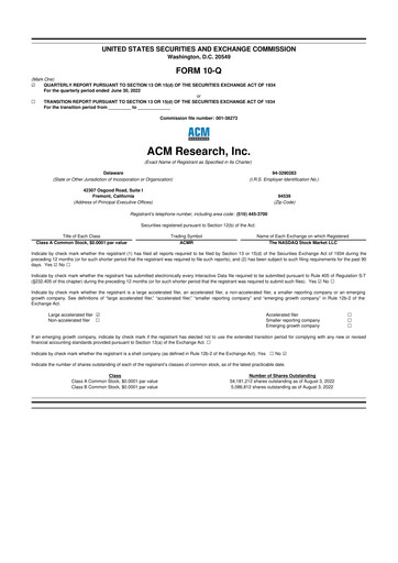 Thumbnail ACM Research
 10-Q Quarterly Report FY2022 