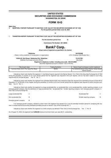 Miniature Bank7 10-Q Rapport trimestriel 2022 