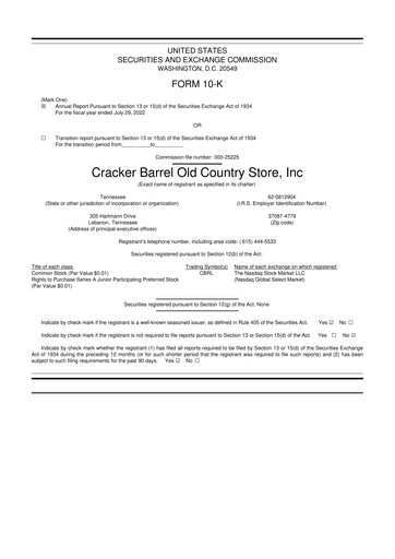 Vorschaubild Cracker Barrel 10-K Jahresbericht 