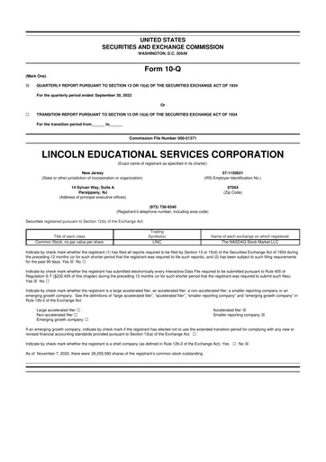 Miniature Lincoln Educational Services 10-Q Rapport trimestriel 2022 