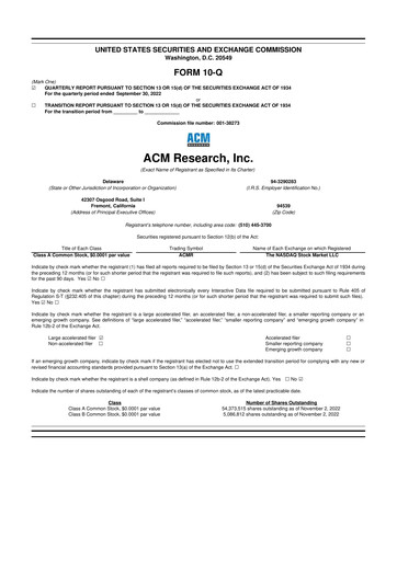 Thumbnail ACM Research
 10-Q Quarterly Report FY2022 