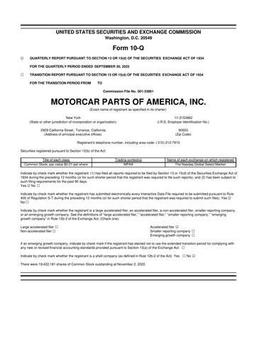 Thumbnail Motorcar Parts of America 10-Q Quarterly Report FY2023 