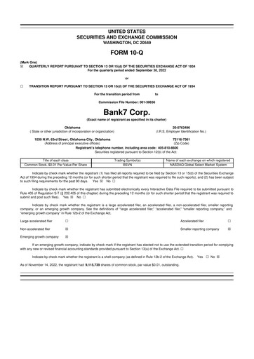 Miniature Bank7 10-Q Rapport trimestriel 2022 