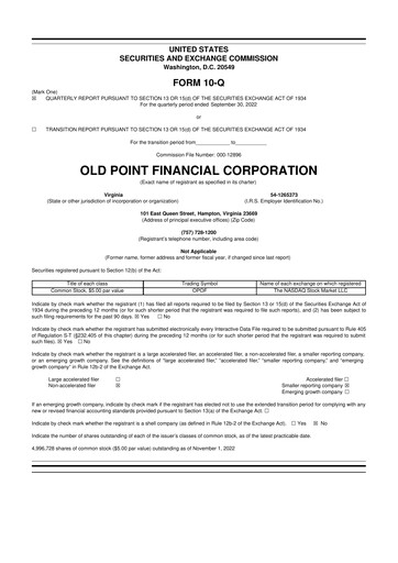 Thumbnail Old Point Financial 10-Q Quarterly Report FY2022 