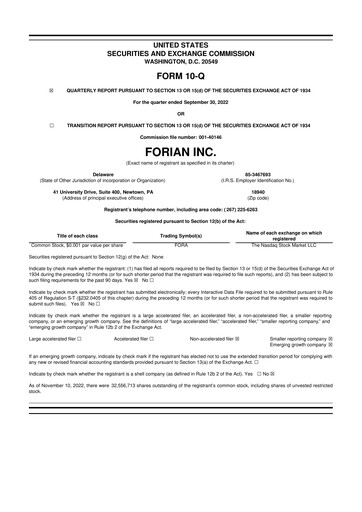 Thumbnail Forian 10-Q Quarterly Report FY2022 