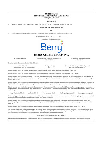 Thumbnail Berry Global
 10-K Annual Report 2022