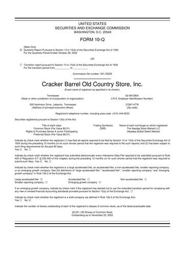 Vorschaubild Cracker Barrel 10-Q Quartalsbericht  