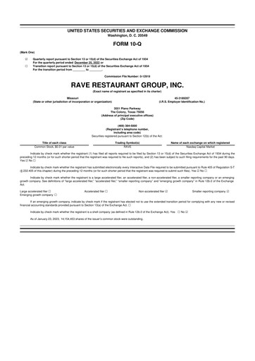 Thumbnail Rave Restaurant Group 10-Q Quarterly Report FY 