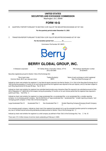 Thumbnail Berry Global
 10-Q Quarterly Report FY2023 