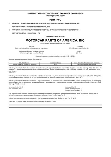 Thumbnail Motorcar Parts of America 10-Q Quarterly Report FY2023 